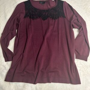 Lane Bryant Burgundy Top with Black Lace Yoke